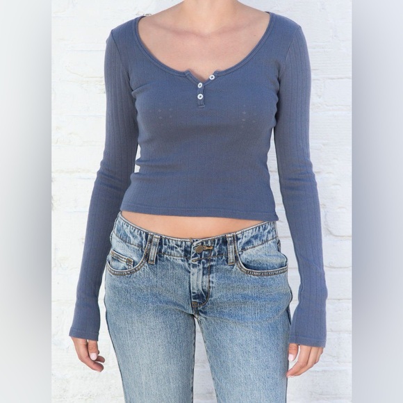 Brandy Melville Tops - Brandy Melville Slate Blue Zelly Long Sleeve Crop